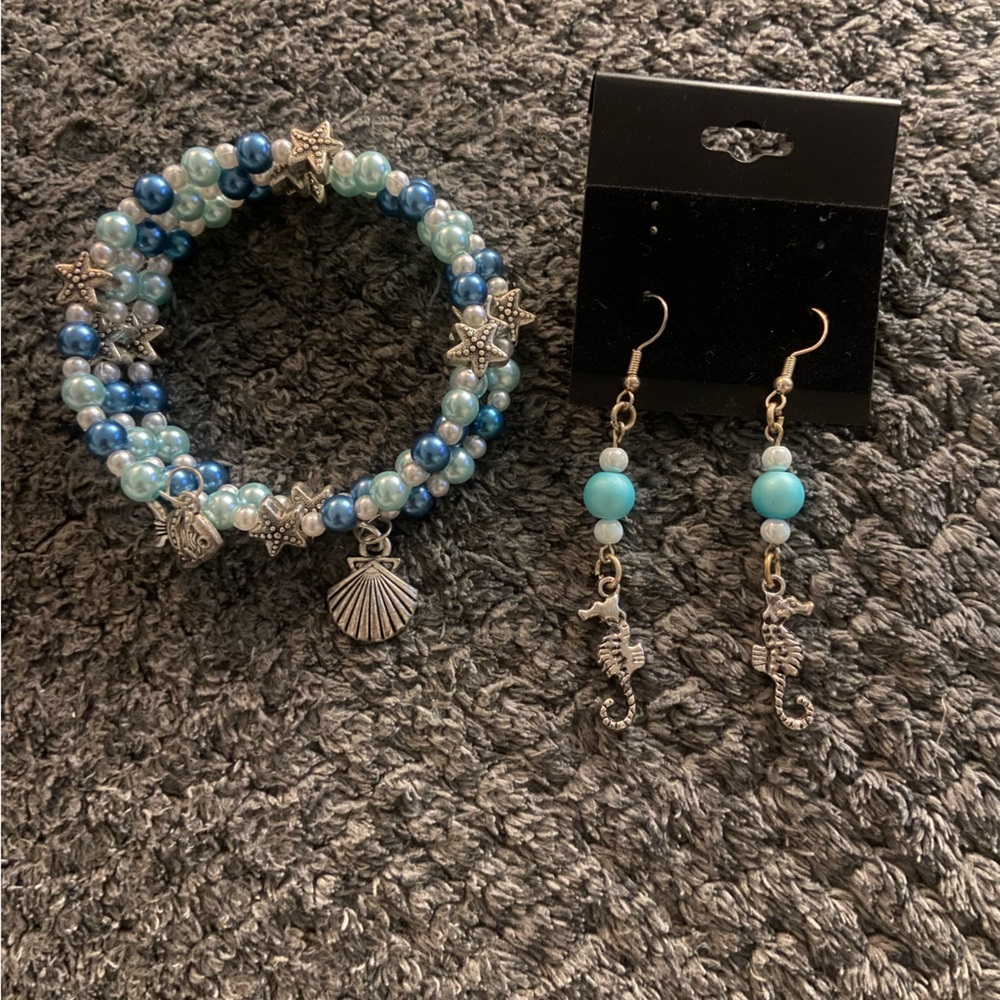 Handcrafted Cute beachy bracelet and earrings set with charms